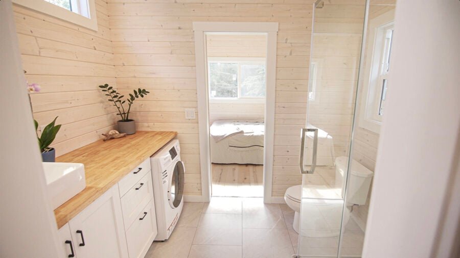 Barred Owl Tiny House Bathroom - Rewild Homes and Exploring Alternatives