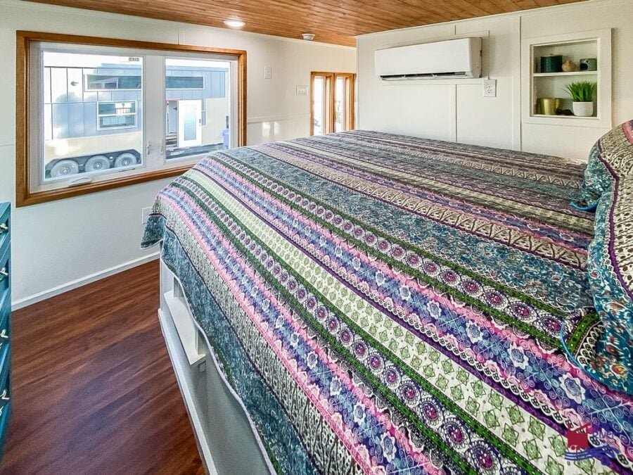 Mini-split HVAC system installed inside the Indigo River Tree House tiny house for year-round comfort.