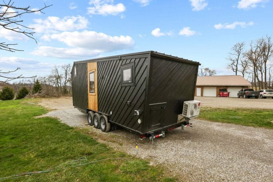 Rear exterior angle of the Sangja tiny house by Modern Tiny Living.