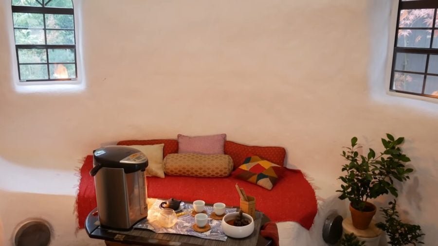 Sonny and Tommy’s superadobe tea dome interior