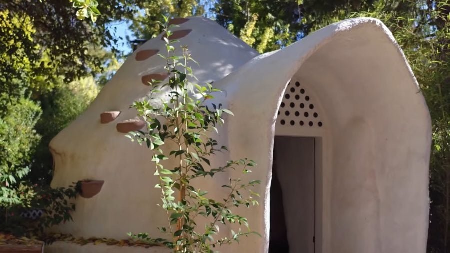superadobe eco dome teahouse exterior